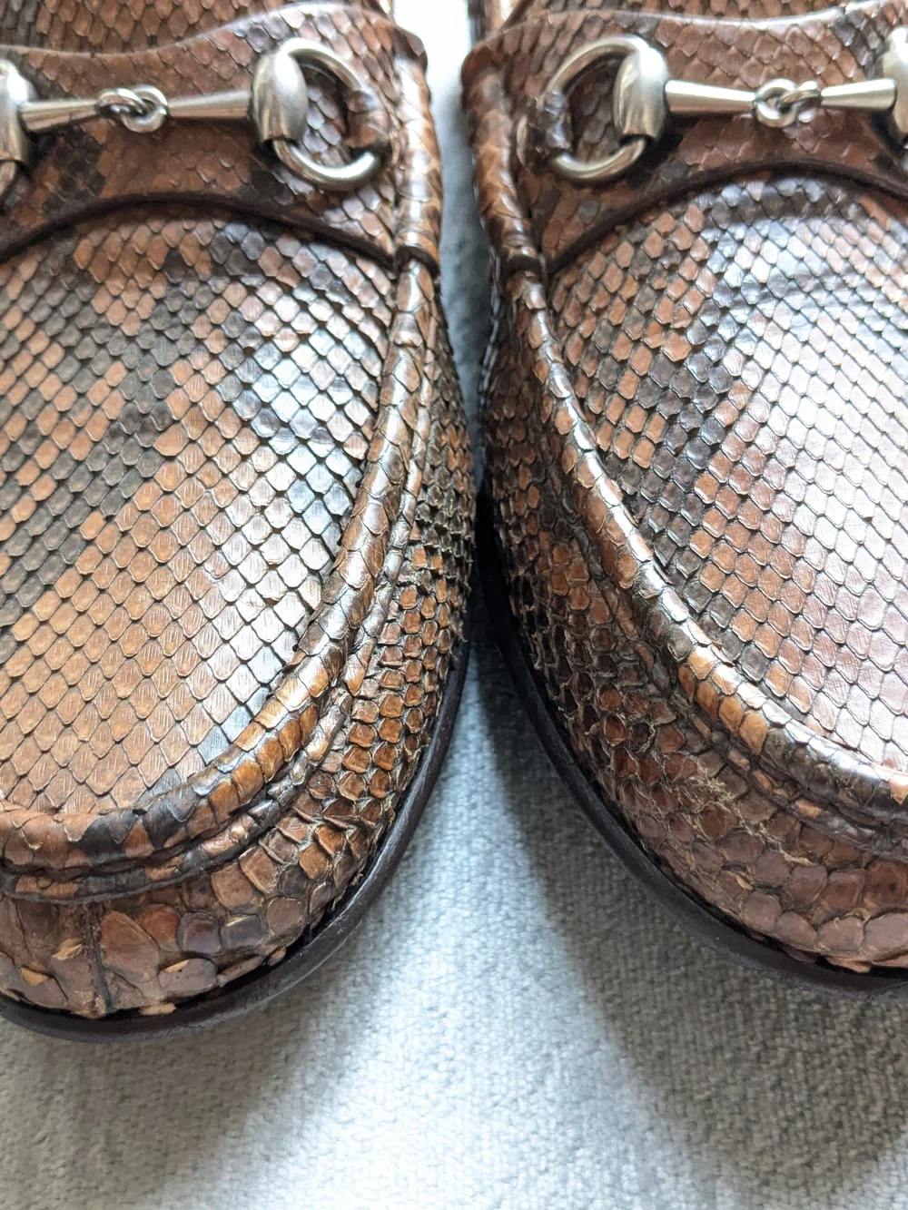 Gucci Men’s Brown Python Leather Horsebit Loafers US 9 Snakeskin Exotic